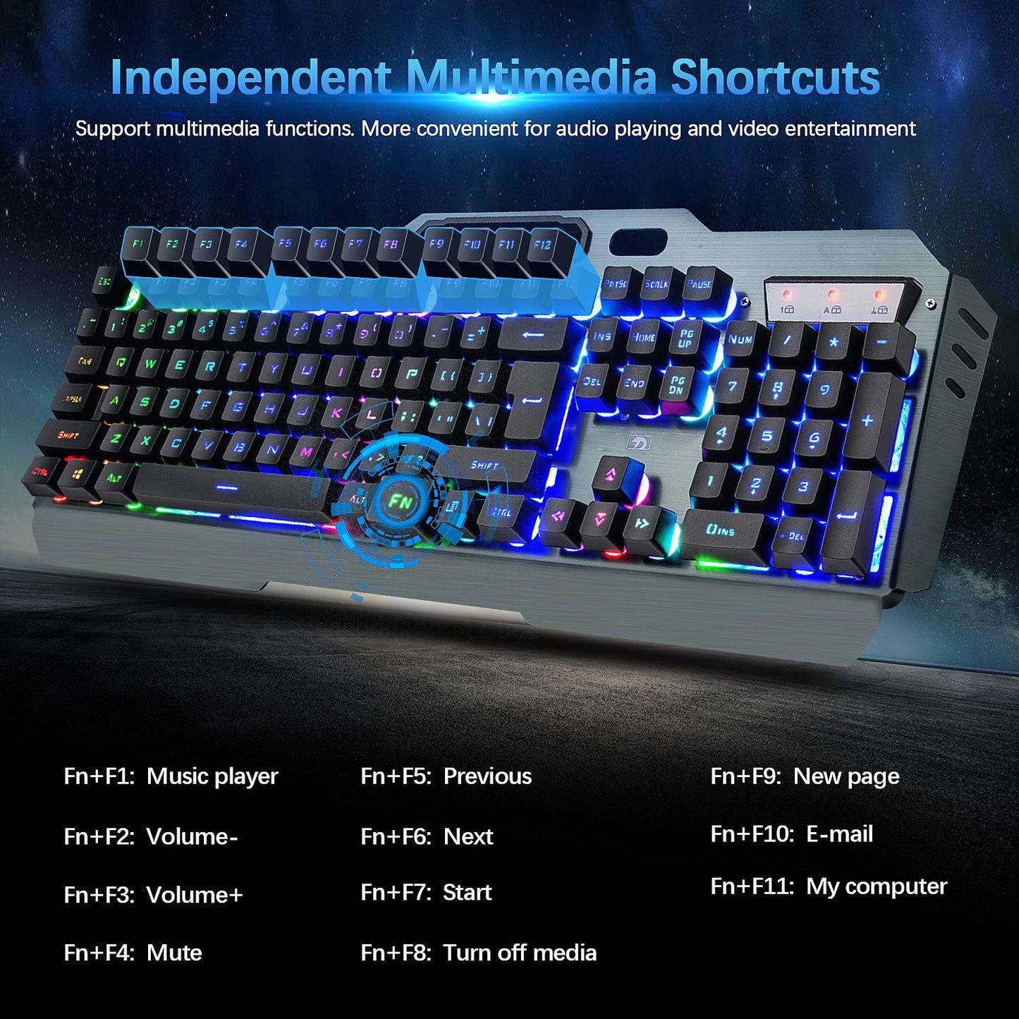 Wireless Gaming Keyboard and Mouse Combo,3 in 1 Rainbow LED Rechargeable Keyboard Mouse with 3800Mah Battery Metal Panel,10 Colors RGB Gaming Mouse Pad (32.5X12X0.15 Inch),7 Colors Mute Gaming Mouse