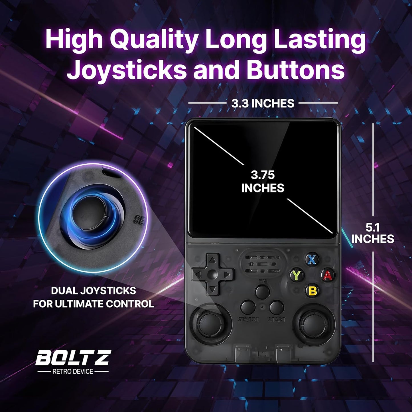 Boltz Retro Handheld Game Console with 20,503 Built-In Games, 3.75" IPS Screen Portable Retro Gaming Console RK3326 Quad-Core Emulator System, Dual Joystick Handheld Gaming Device with 3500Mah Battery