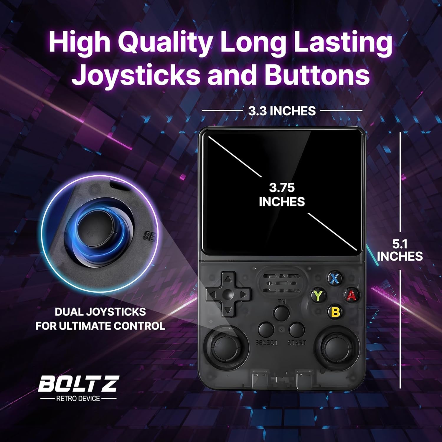 Boltz Retro Handheld Game Console with 20,503 Built-In Games, 3.75" IPS Screen Portable Retro Gaming Console RK3326 Quad-Core Emulator System, Dual Joystick Handheld Gaming Device with 3500Mah Battery