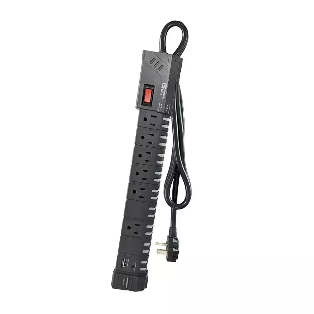 6 Ft. 6-Outlet RGB Gaming Surge Protector with 1 USB-A and 1 USB-C, Black