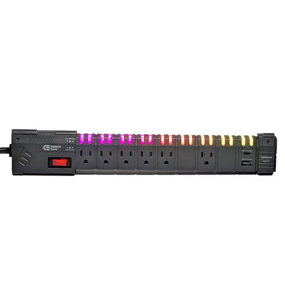 6 Ft. 6-Outlet RGB Gaming Surge Protector with 1 USB-A and 1 USB-C, Black